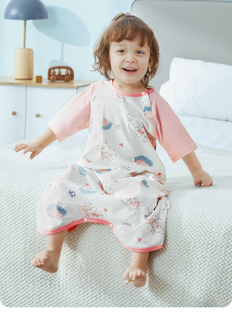 Beitaisi Baby Sleeping Bag, Summer Thin Style, Children's Cotton Nightgown, Home Air Conditioning Anti-Kick Blanket, Integrated Pajamas, Bella, Size 73 13