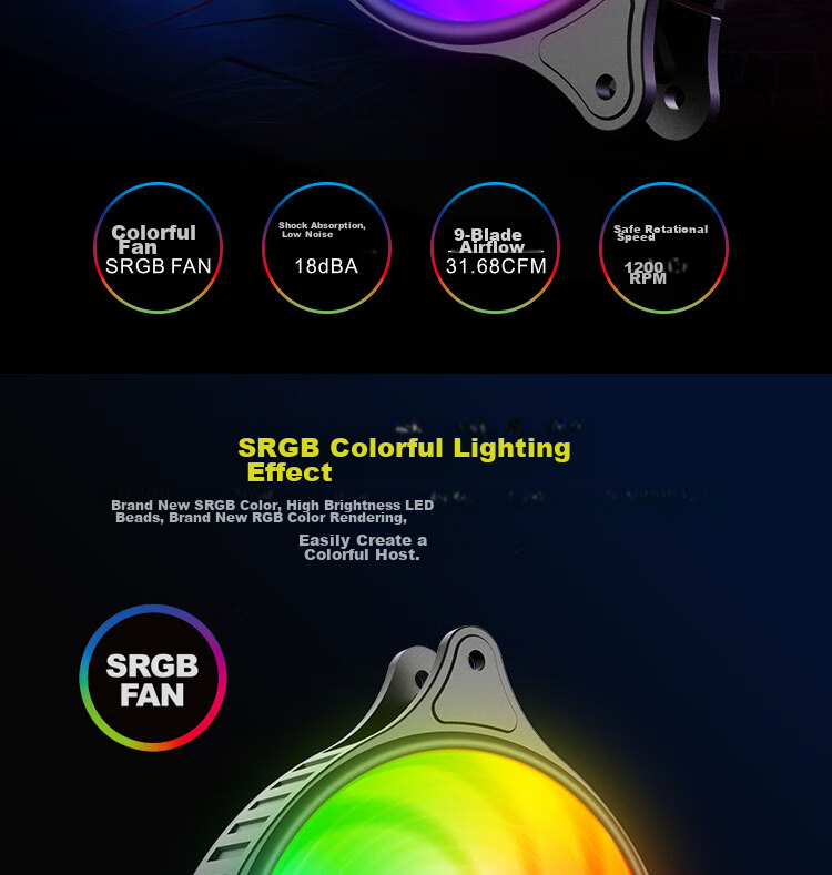 PCCOOLER Mingyue SRGB 12CM Case Fan (Colorful Lighting Effects, Luofu Bearing, Shock-Absorbing Foot Pad, Compatible with Series Connection) 2