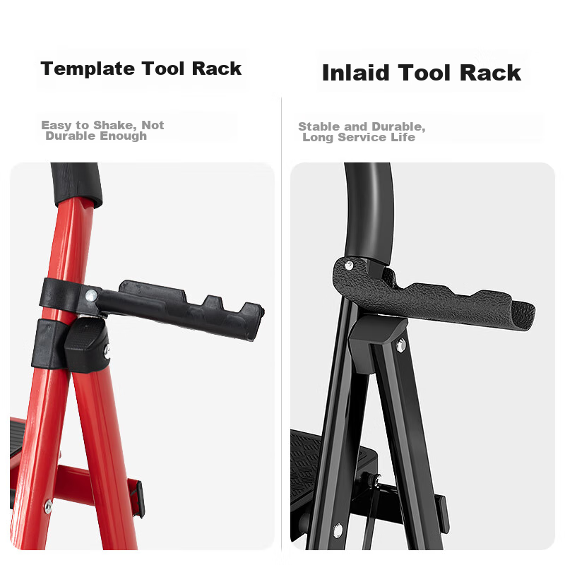 AOPENG Folding Ladder for Home Use, Four Steps Thickened Carbon Steel Wide Tread A-Frame Ladder Engineering Single-Sided Handrail Ladder 1264ST