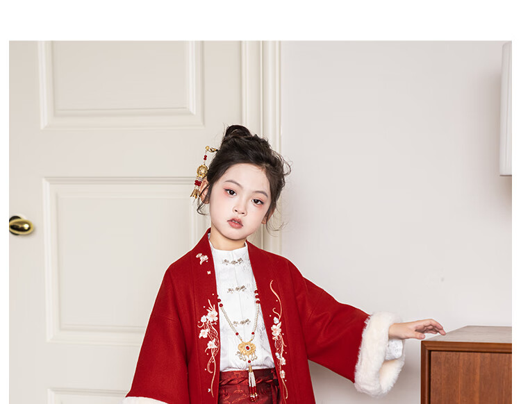 Qibo Girls' Autumn And Winter 2025 New Style Children's New Chinese-Style Hanfu, Jacquard Shirt Thickened Version, Size 110 19