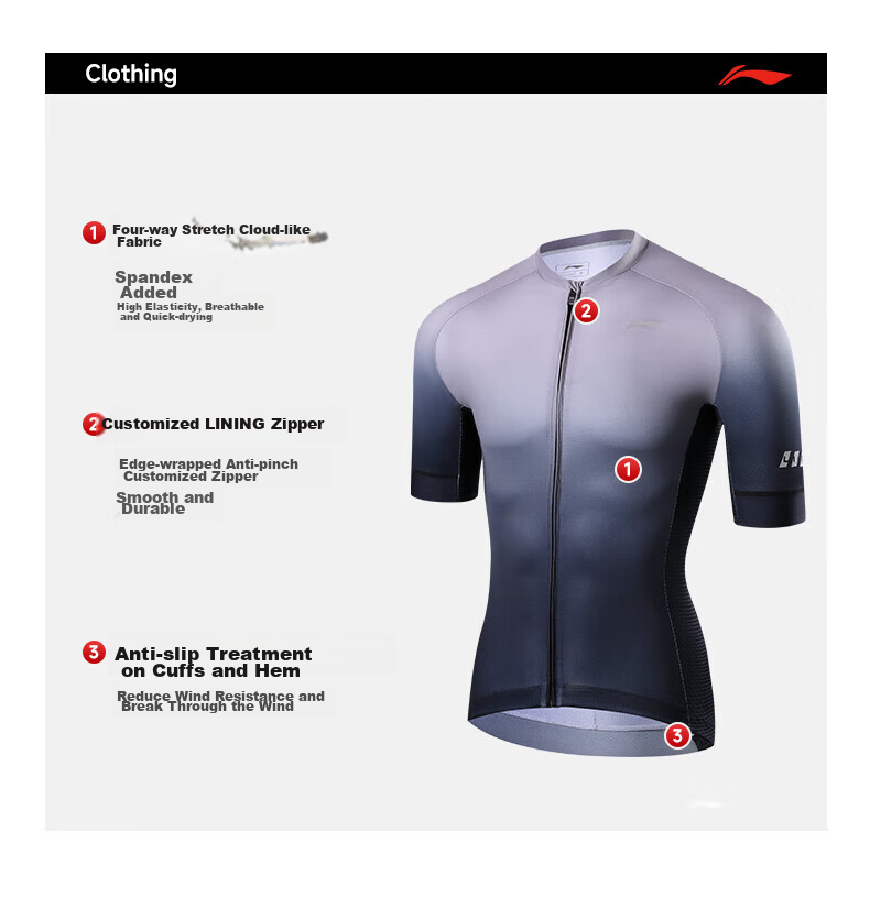 Li-Ning Cycling Jersey Short-Sleeve Top for Men, Summer Quick-Dry Breathable Sweat-Wicking Road Mountain Bike Cycling Shirt 3
