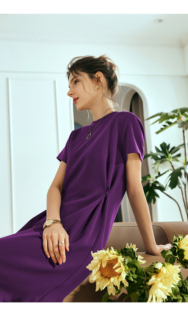 Olrain Eurielle Short Sleeve Dress Women Summer French Style Waist Slim Knitted Long Dress Dark Gray XL 19
