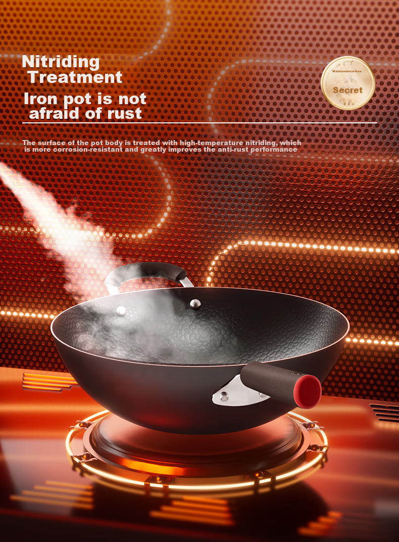 SUPOR Titanium Iron Non-Stick Wok, 34cm Iron Pan without Coating, Suitable for Gas Stove And Induction Cooker, Stir-Fry Pan HC34YT1 10