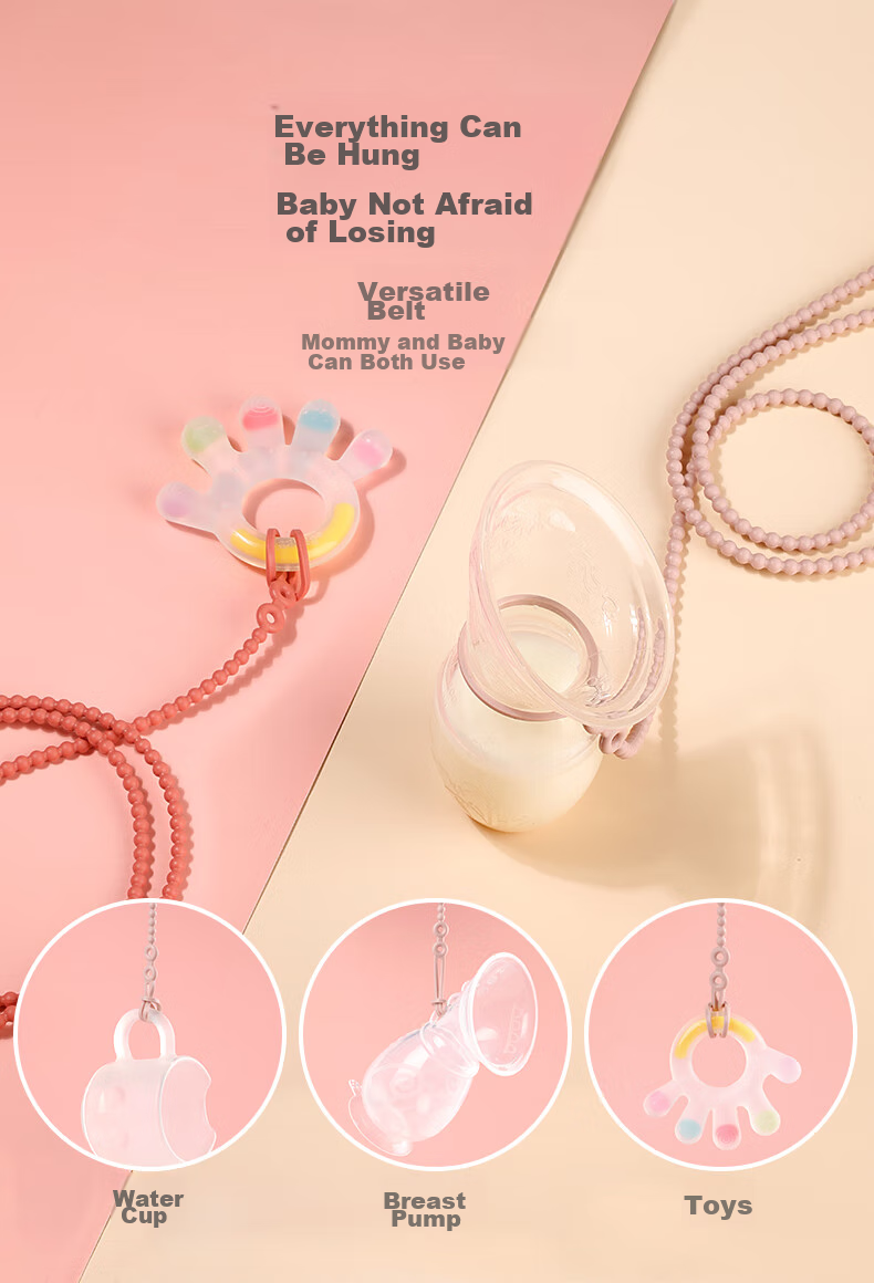 Haakaa Silicone Teether Chain, Baby Bottle Teether Toy Strap, Anti-Lost Cord, Small Star Short Style (Pink) 2