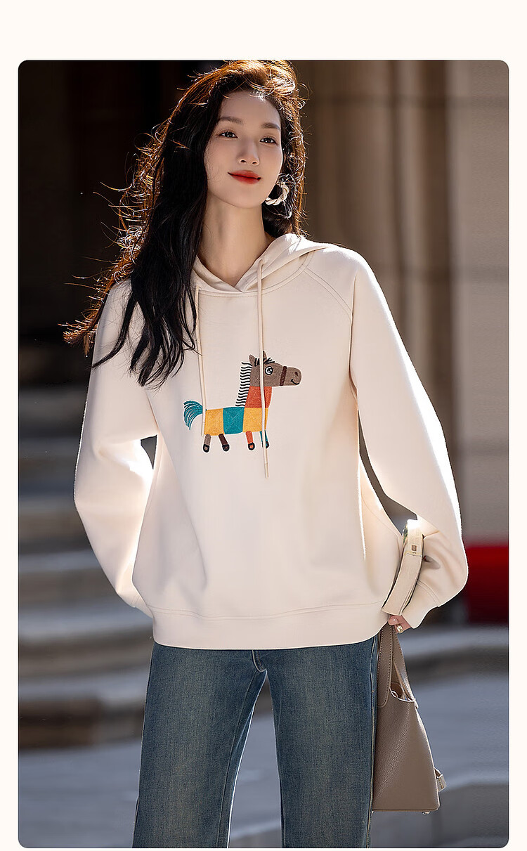 DME "Fresh Clothes and Angry Horses" Embroidered Hoodie, Spring and Autumn Age-Reducing Weapon, Soft 350G Air Layer Hooded Top 2