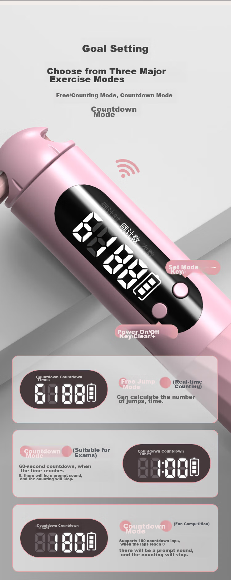 JD Original Ball Jump Rope, Smart Counting with And Without Rope, Weight Loss And Weighted for Students' Exams, Steel Wire Speed Competition, Pink 8