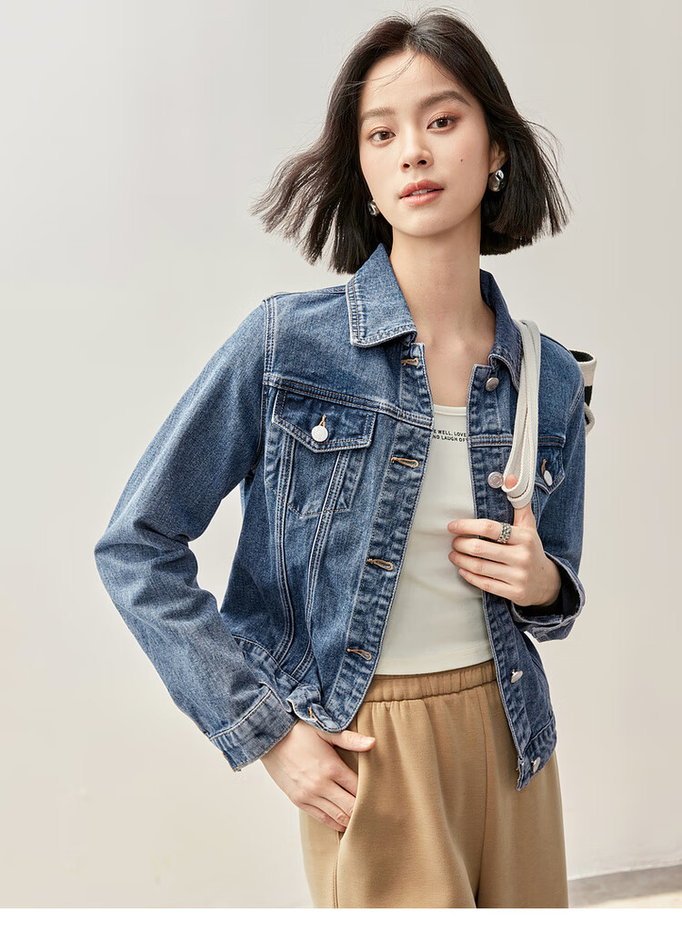 Sentubila Spring Summer Casual Vintage Style Pure Cotton Denim Jacket for Women Petite Commuter Top Shandai Blue S 12