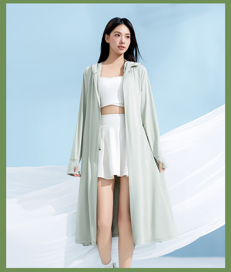 Yishangmei Long Sun Protection Coat for Women, Spring/summer 2026, UV-Resistant Full Body Sun Protection Clothing, Ice Silk Cool-Touch Jacket, Outdoor Wear, Black F 21
