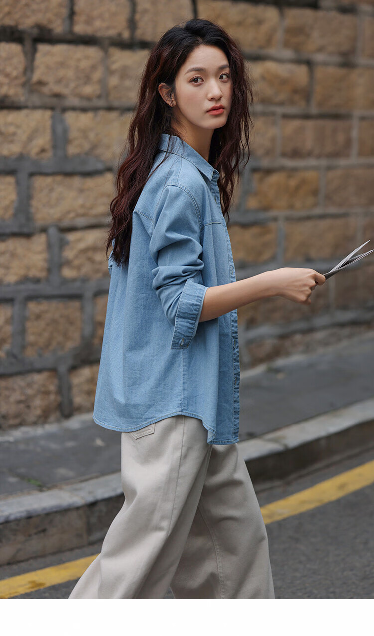 Dme Distinctive Single-Pocket Denim Shirt for Women, Medium Denim Blue, Size L 10