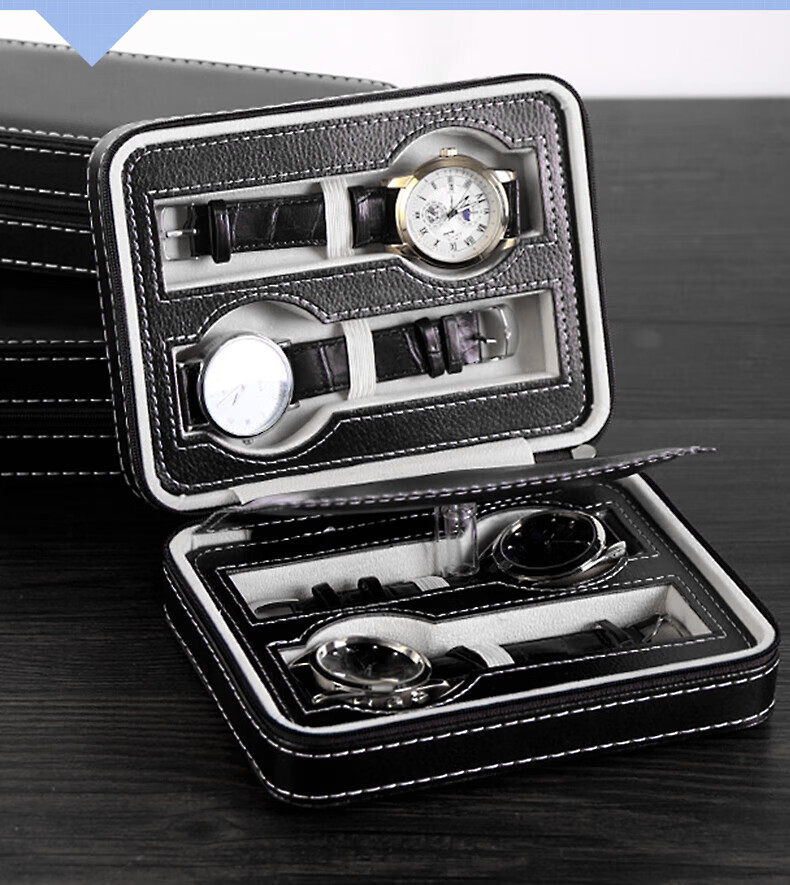DUOJINJIANG Handmade Leather Rolex Watch Winder with 4 Watch Slots, Portable Travel Case, Collectible Box 8