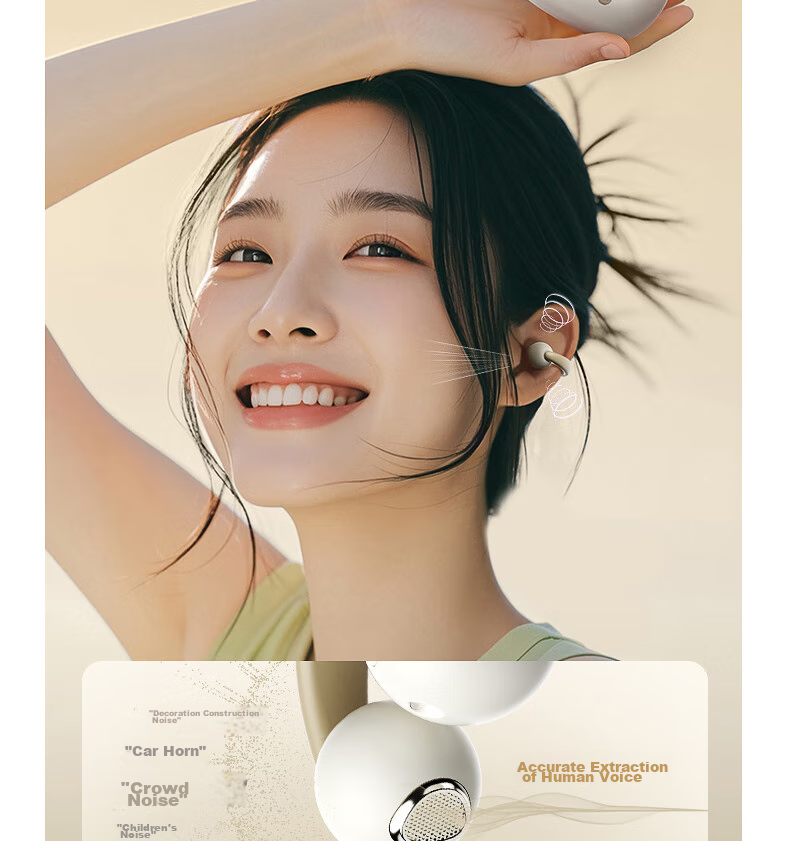 IKF PetClip True Wireless Bluetooth Headphones, Open-Ear Clip-On Bone Conduction Wireless Earphones, HiFi Sound Quality, Long Battery Life, Suitable for Sports And Students, Compatible with Phones, Khaki 18