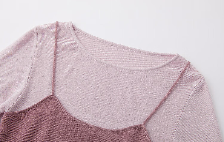 Dme [Raspberry Macaron] Spring And Autumn Girly Faux Two-Piece with Wool Sweater, Lightweight Knit Top for Young Wome 8