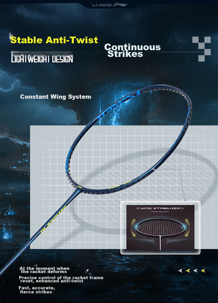 Li-Ning Badminton Racket, Leiting 10, Dark Purple Blue, 5U Unstrung Racket, AYPU109-5 7