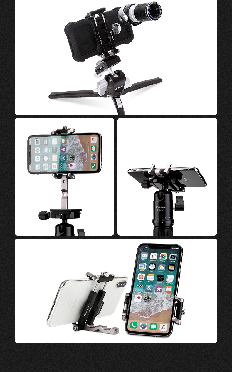 Fotopro Pincer Clamp, All-Metal Multi-Purpose Phone Holder, Swallow-Tail Groove Phone Clip, Acrylic Universal Quick-Release Plate 5
