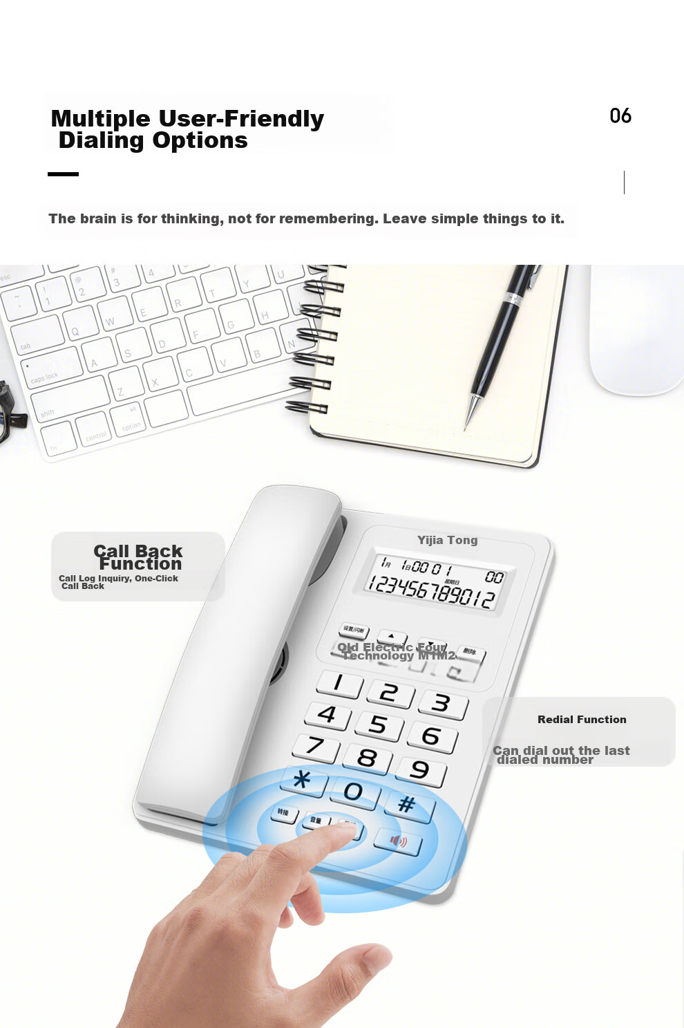 Yijiatong Office Telephone T60, Home Landline, Stylish Business Office Caller ID, for Office/home/business Use, White with Dual Interfaces 12