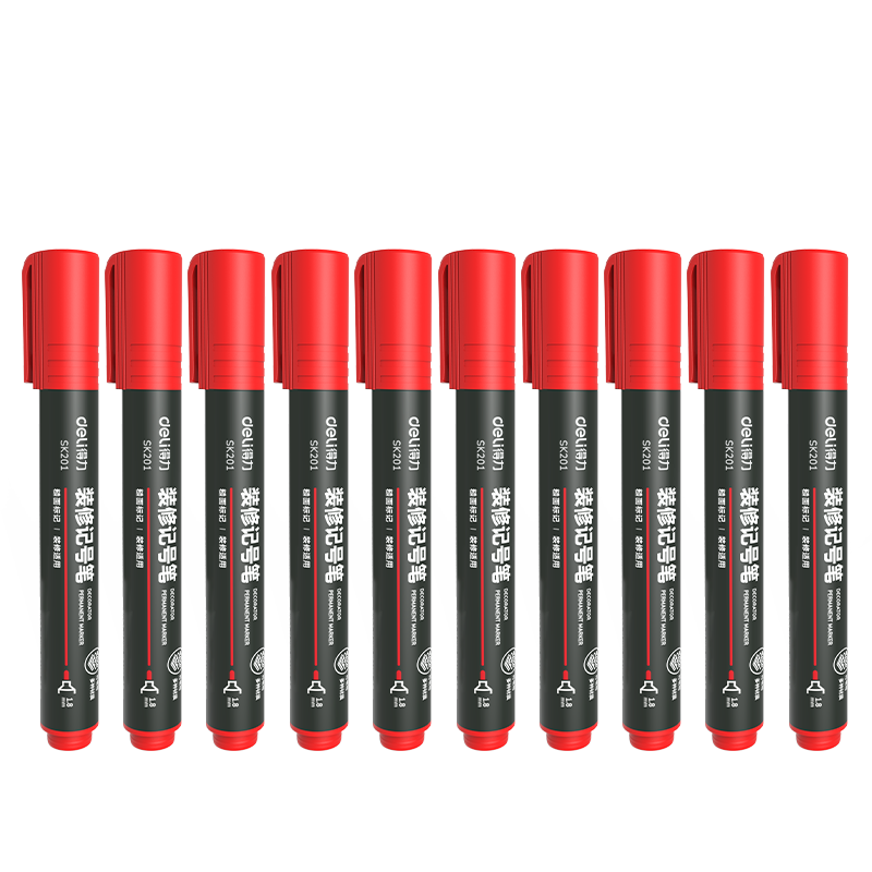 Deli Marker Pen for Renovation And Home Decoration, Thick Surface Marking, Durable And Wear-Resistant, Office Supplies, Logistics And Industrial Use, Red, 10 Pcs/box, SK201