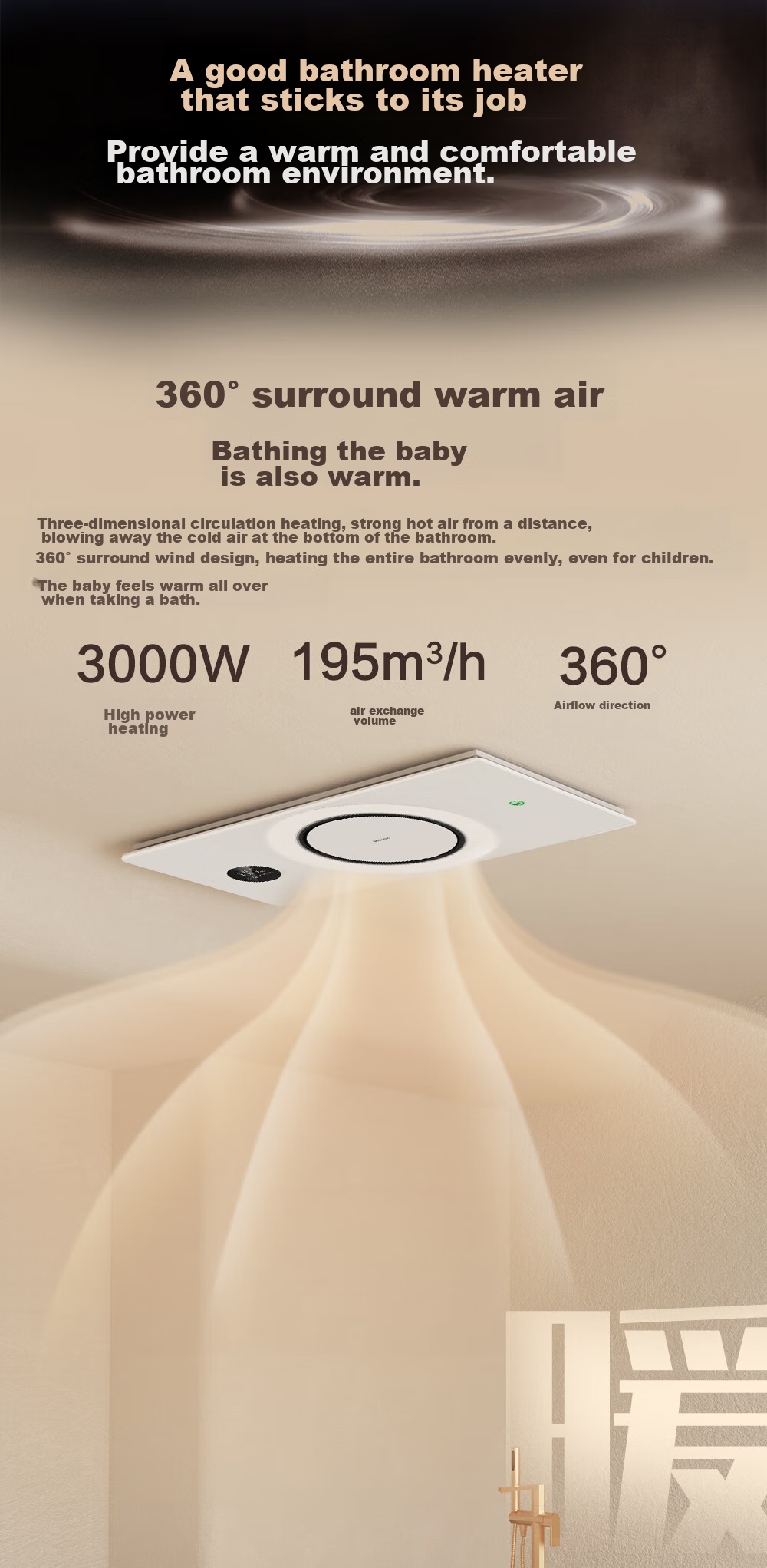 Haier Intelligent Warm Air Bathroom Heater, Circular Series, Integrated Lighting And Exhaust Fan, Heater E360U1 for Bathroom 6