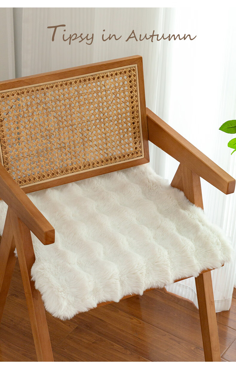 GREAT LIFE Winter Plush Car Seat Cushion, Internet-Famous Butt Pad, Rabbit Fur Plush, Warm Dining Chair Pad, Office Long-Sitting Seat Cushion, Beige 7