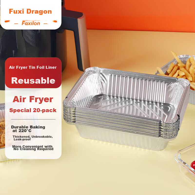Faxilon Air Fryer And Oven-Specific Aluminum Foil Trays, 1100ml*20 Pieces, Disposable Rectangular Takeout Containers for Baking