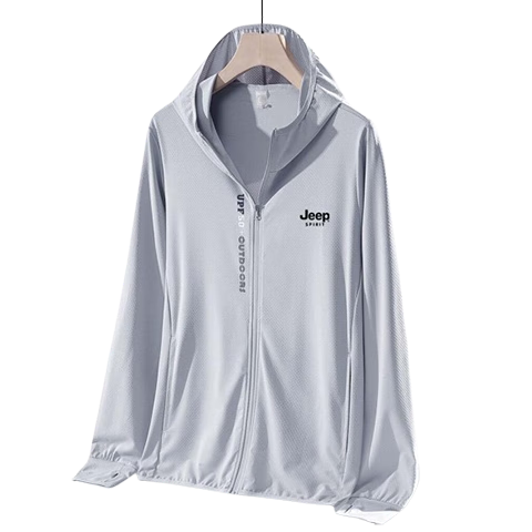 JEEP SPIRIT Men's Sun Protection Jacket, Summer Ice Silk Lightweight Versatile UV Protection Casual Fishing Wear, Polar White, XL