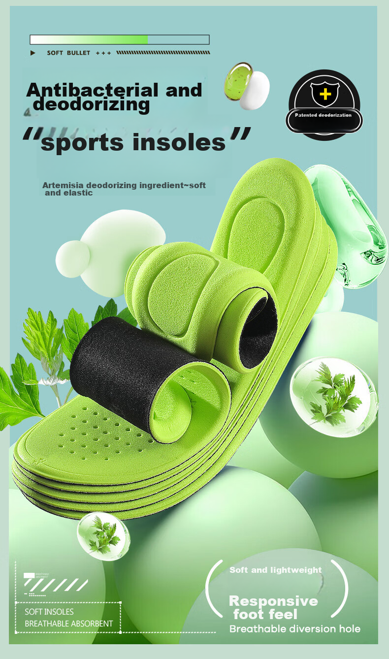 Nanjiren 2 Double Antibacterial Deodorizing Sports Insoles for Men And Women, Odor-Resistant Breathable Non-Stuffy Sweat-Absorbing Shock-Absorbing Soft Cushioning Long-Standing Comfortable Size 40 13