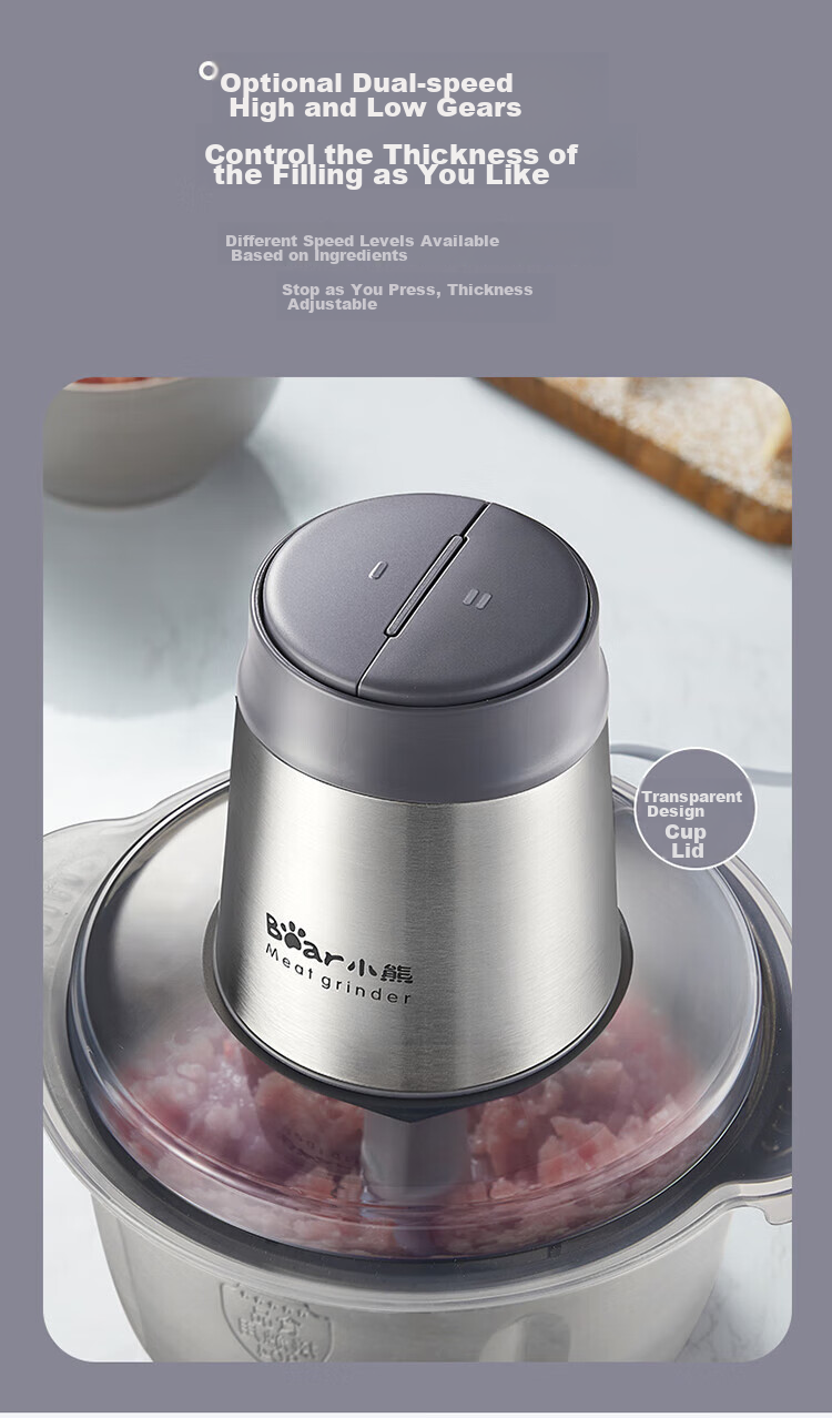 Bear Meat Grinder for Home Use, Mincer, Electric Multi-Functional Food Processor, Meat Chopper for Dumplings And Fillings, All-Steel Mixing Machine, QSJ_S03B5 11