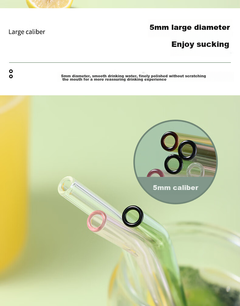 BJ High Borosilicate Glass Straw, Heat-Resistant Transparent Water Cup Straw, Non-Disposable Milk Tea Straw, Straw Set 7