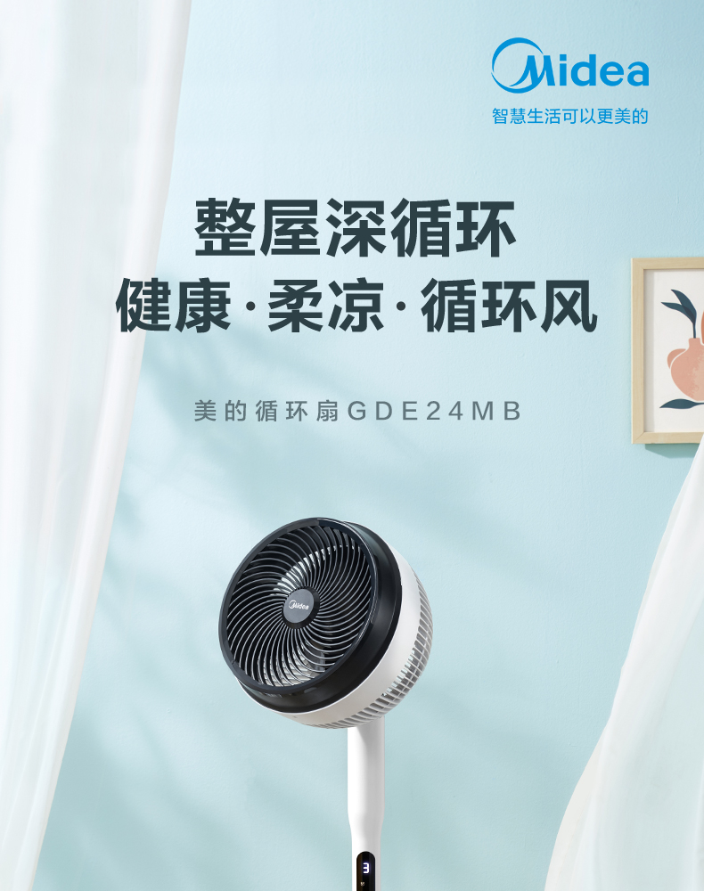 38286-美的(Midea)电风扇落地扇空气循环风扇轻音低噪家用智能风立式电扇 GDE24MB-详情图