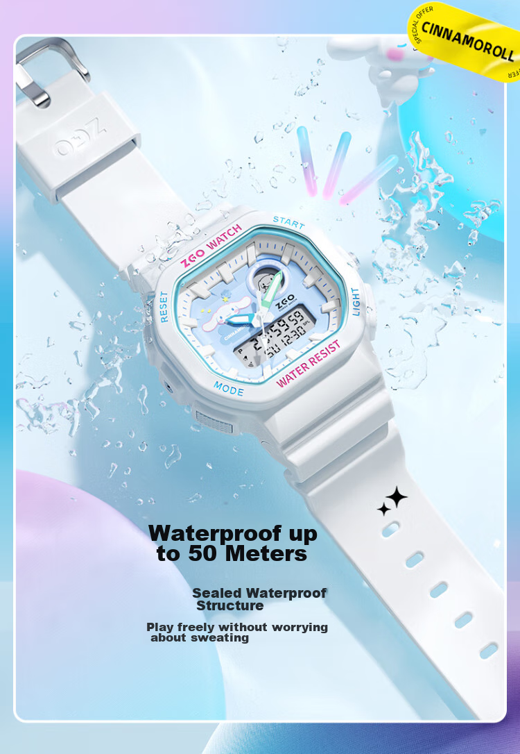 ZGO x Sanrio Student Watch for Girls, Electronic Sports Wristwatch for Middle and High School Students, High-Value Design, 810 Pudding Dog 6