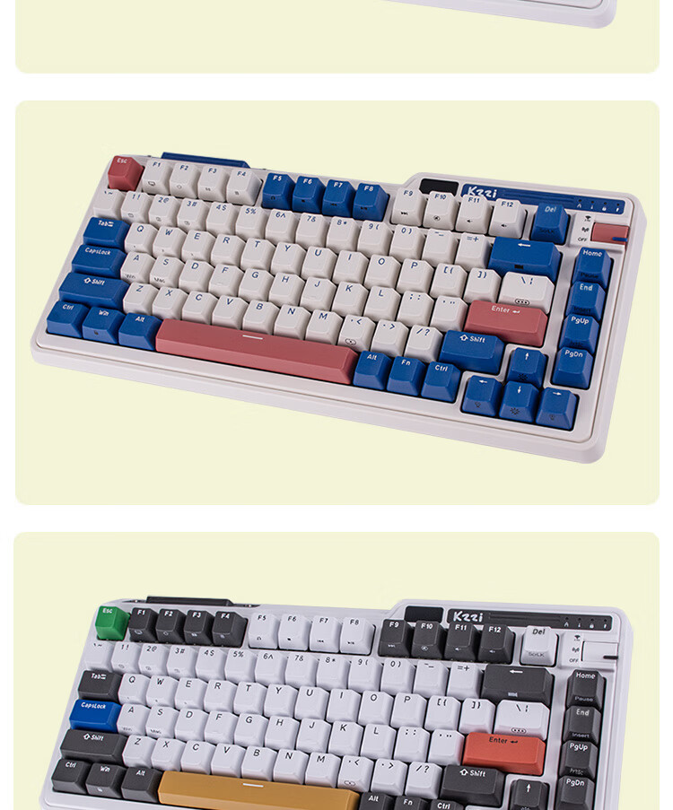 KZZI K75 Mechanical Keyboard Wired Bluetooth Wireless 2.4G Tri-Mode Gasket Structure 82 Keys 75 Layout PBT Keycaps E-Sports Gaming RGB Light Time Machine Edition TTC Flame Purple Switch 18