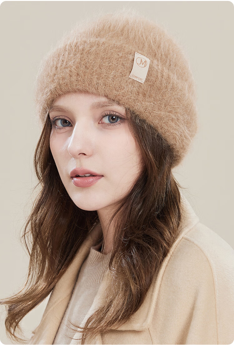 JIUMU Alpaca Wool Warm Knit Hat, Autumn And Winter Knitted Cap, Cold Hat, Winter Hat, Outdoor Ear Protection Hat for Women in Cold Weather 18