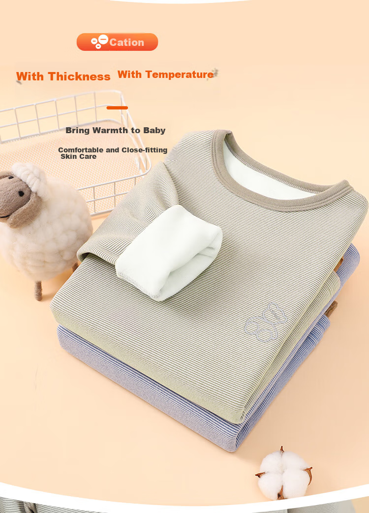 LangSha Children's Thermal Underwear Set, Boys' Autumn And Winter Yang Ion Fleece-Lined Undershirt And Pants, Big Kids' Pajama Set, Blue with Thin Stripes, Size 150 (Recommended Height 140-150cm) 7