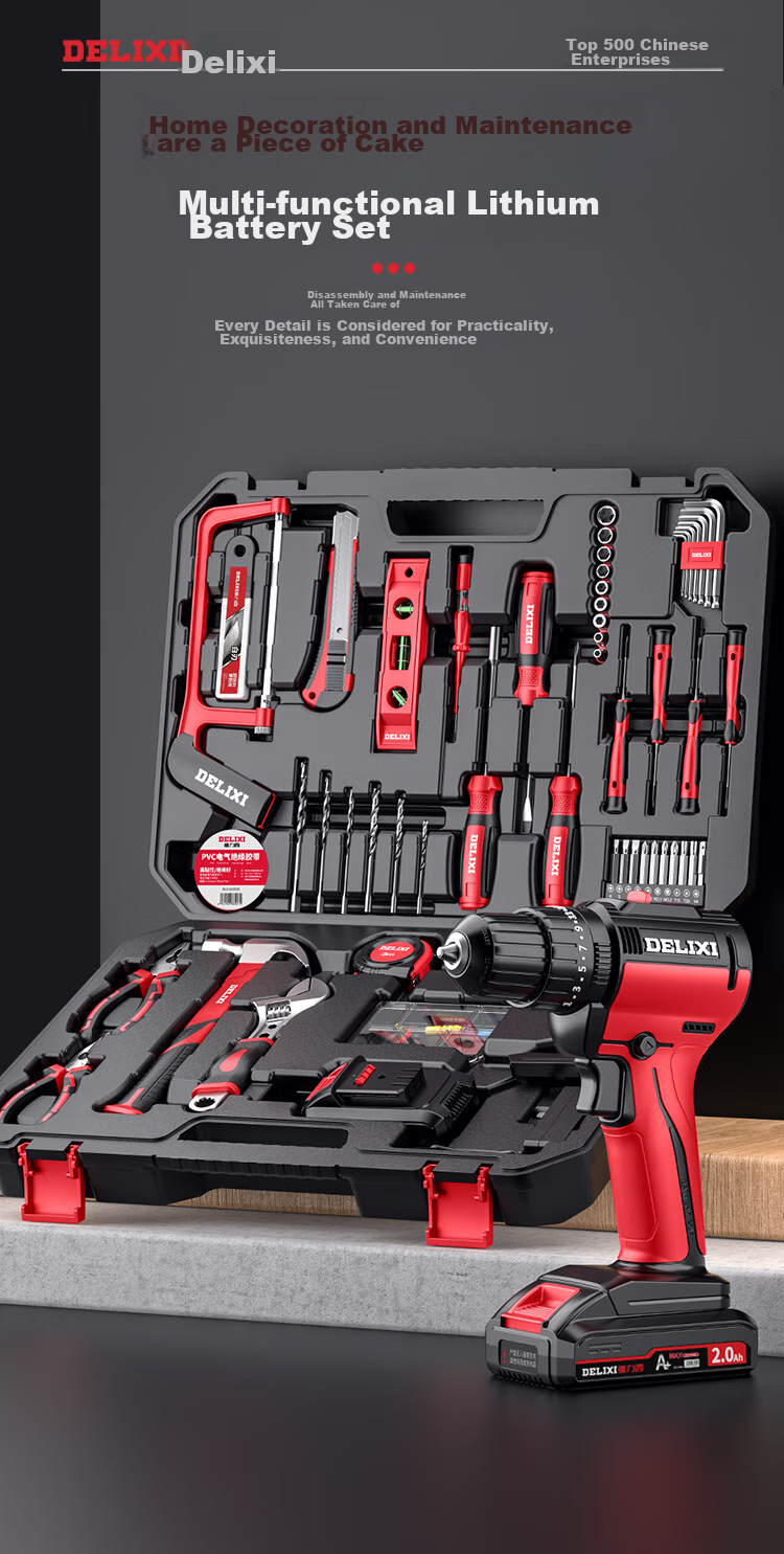 DELIXI ELECTRIC (DELIXI) Multi-Functional Lithium Battery Drill Set, Household Toolbox, Hardware And Electrical Tools, Woodworking Special Repair Kit 7