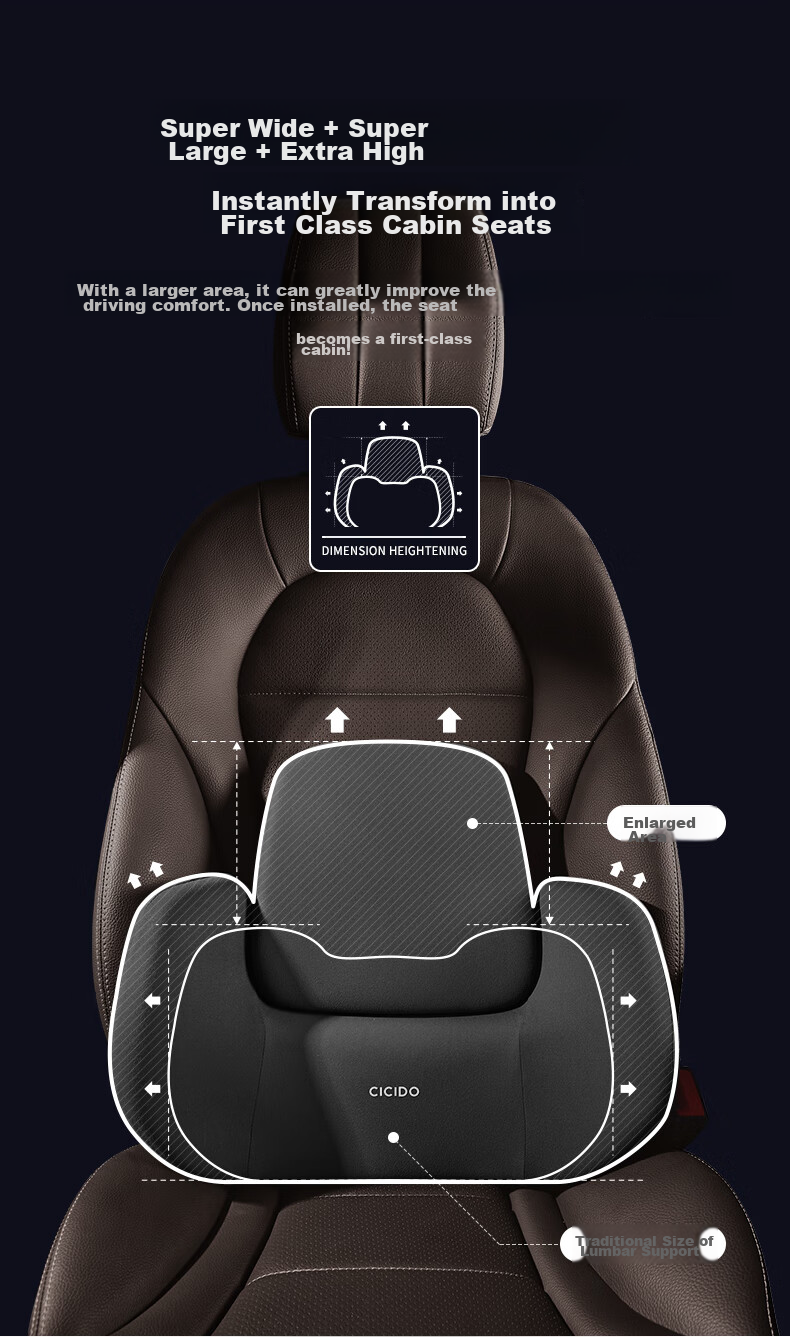 CICIDO [Innovative Technology], Lumbar Support Backrest Car Cushion Seat Pad, All Black SS0134 4