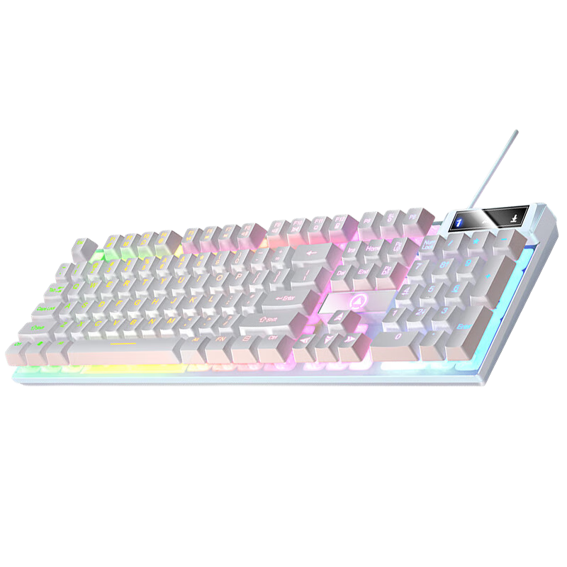 YINDIAO K500 Keyboard Colorful Package Upgraded Version, Mechanical Feel, Gaming Backlit E-Sports Office, USB External Keyboard, Full-Size, White Mixed Light Wired Keyboard