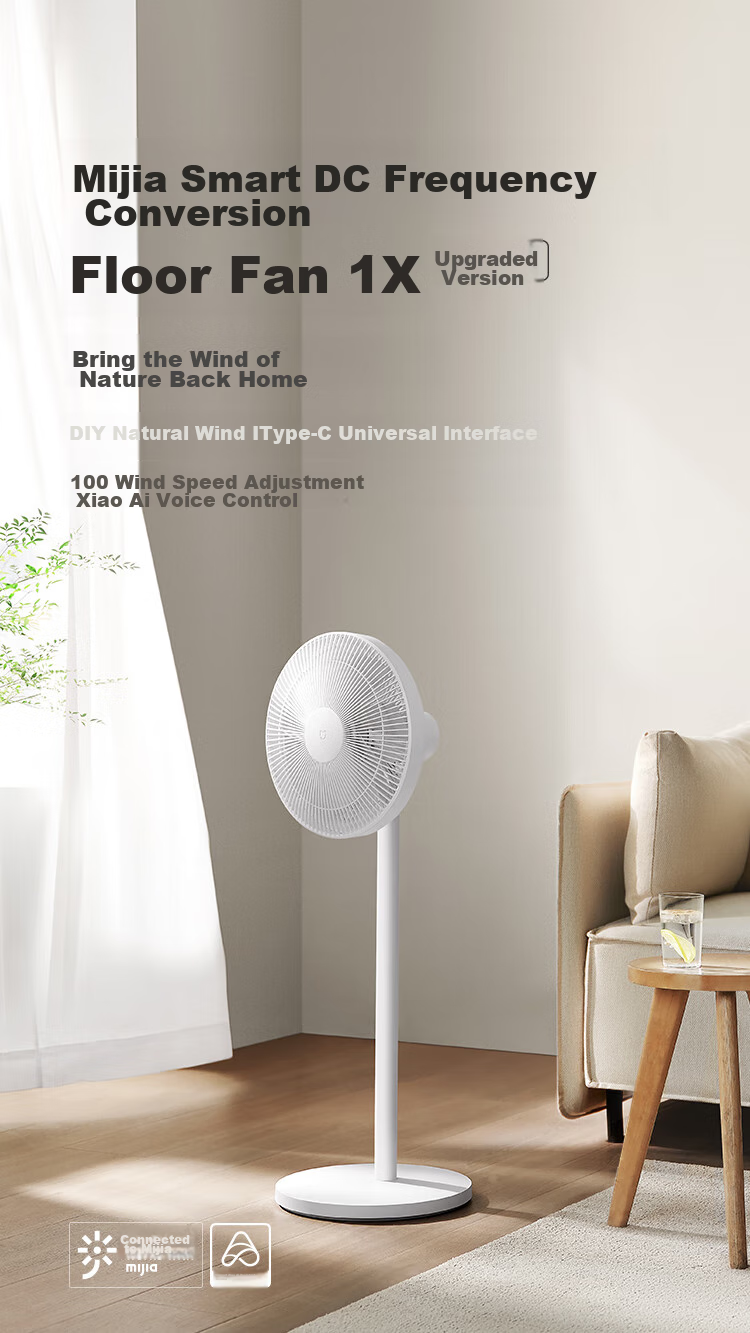 Mijia Xiaomi Electric Fan Floor Fan for Home Use, DC Inverter Natural Wind Wide-Angle Quiet Energy-Saving Fan 1X Upgraded Version, Power Bank Charging 1
