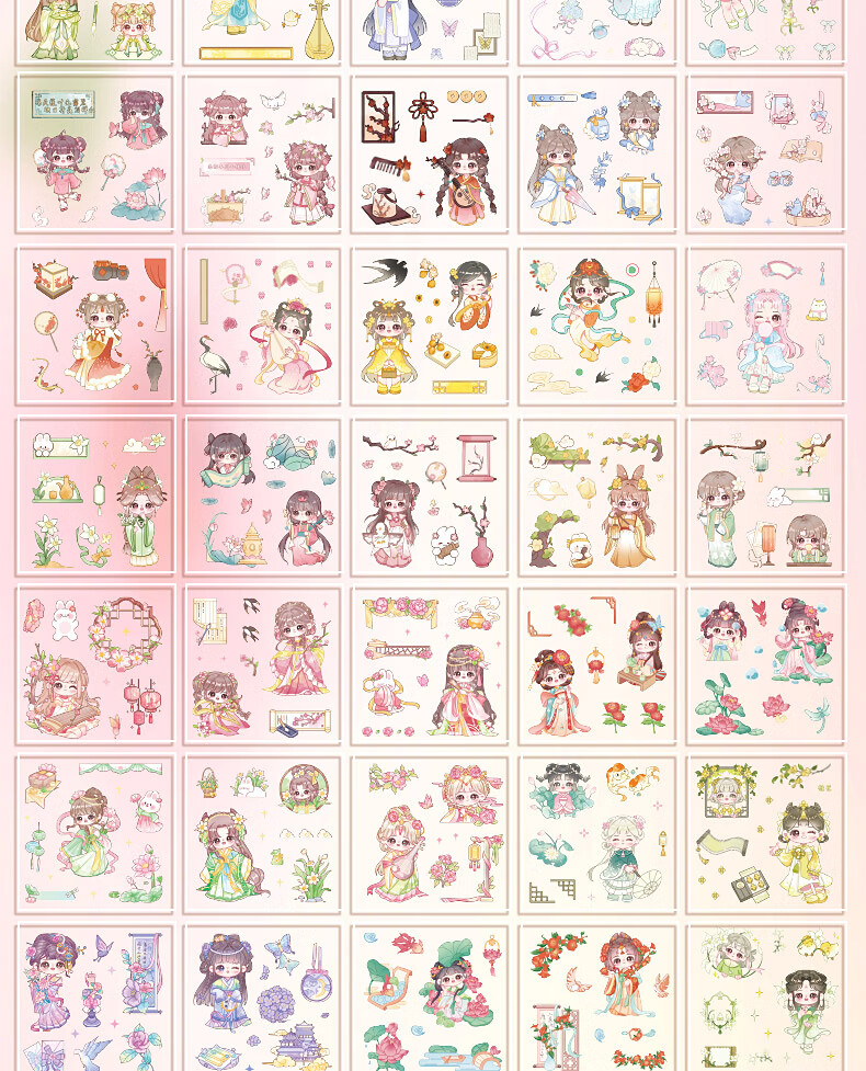 DiLe Journal Sticker Material Set, Cute Cartoon Children's Stickers, Waterproof Transparent Cup Stickers, 100 Pieces, KBX-2316C Shihua Ruomo Gift Set 18