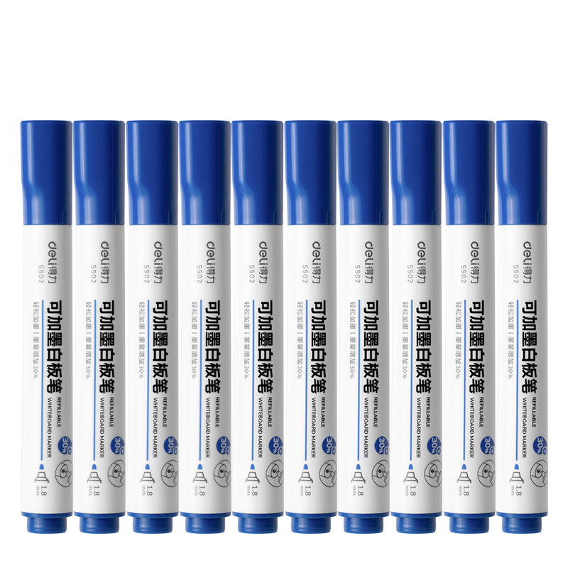 Deli Blue Erasable Whiteboard Markers, Easy to Erase, Office Meeting Teacher Training Student Stationery, 10 Pcs/box S502