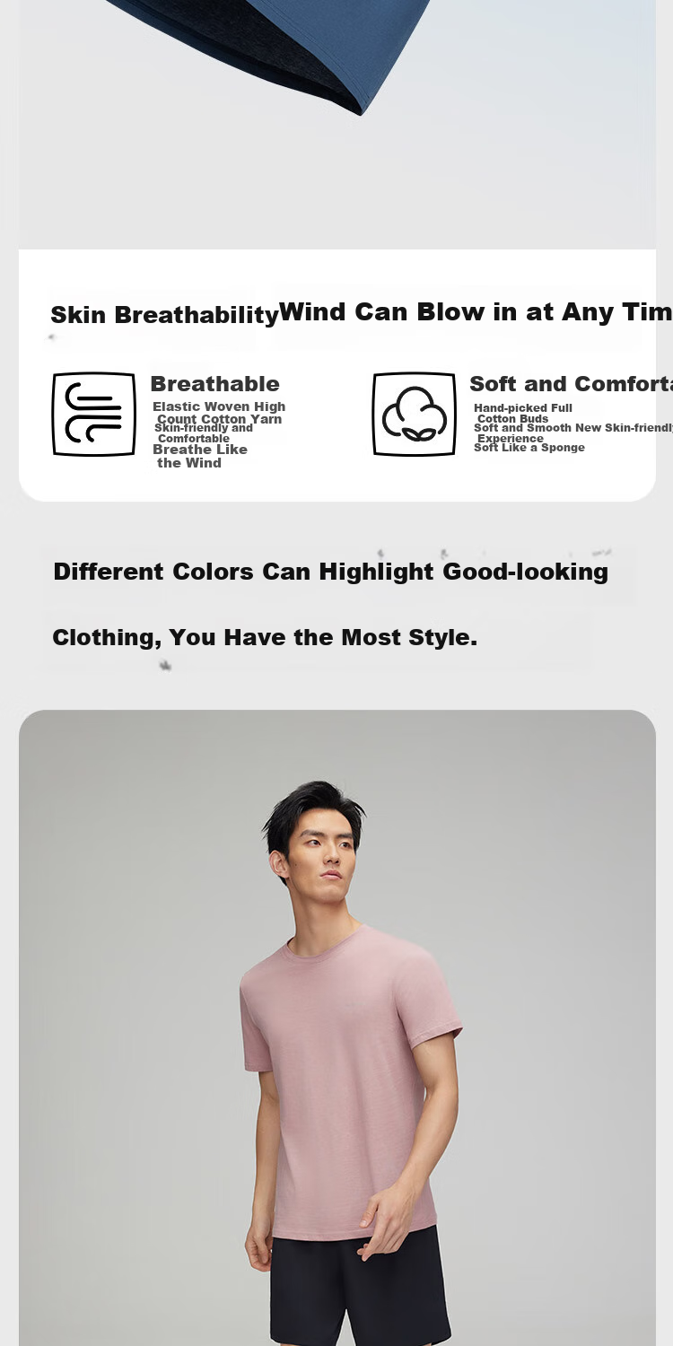 Hailanzhijia Men's Short-Sleeve Undershirt, Round Neck, 100% Pure Cotton, Comfortable, Breathable, Thin, Basic Undershirt, 2-Pack 5