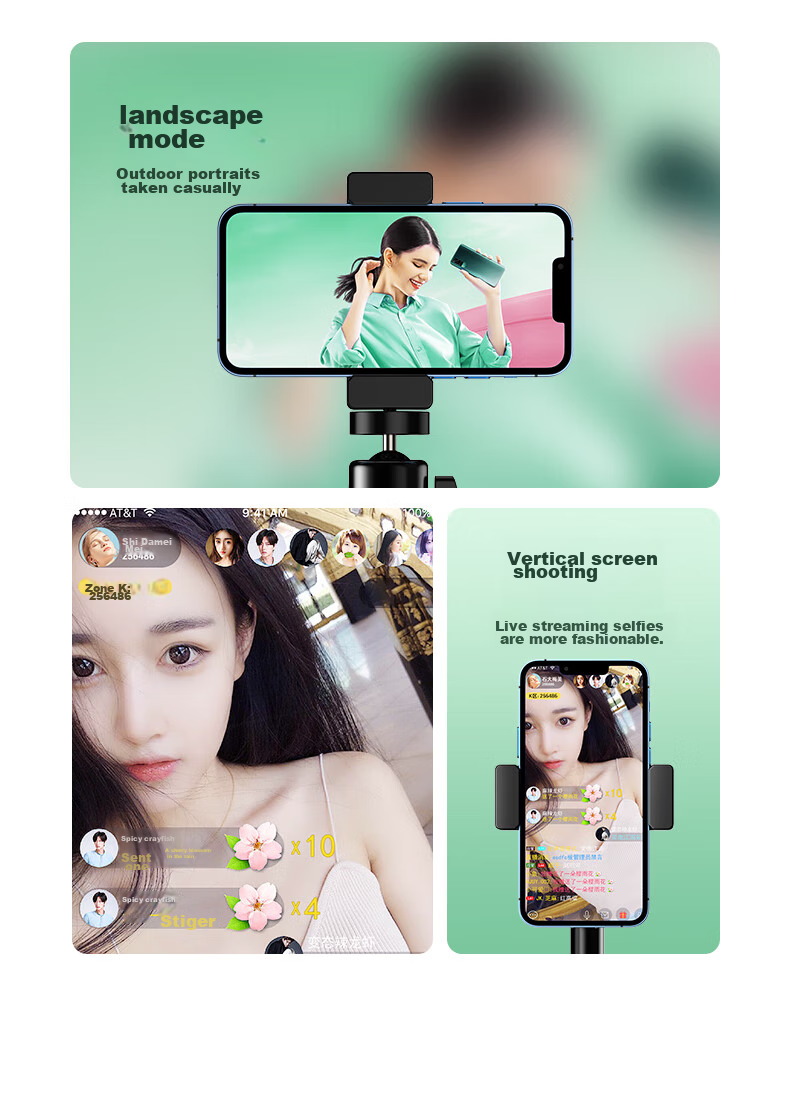 BIAZE [Portable Reinforced] 2.1m Phone Stand Floor Tripod Live Streaming Selfie Stand for Influencers, Standing Desktop Outdoor Extendable Folding Triangle Support B43 5