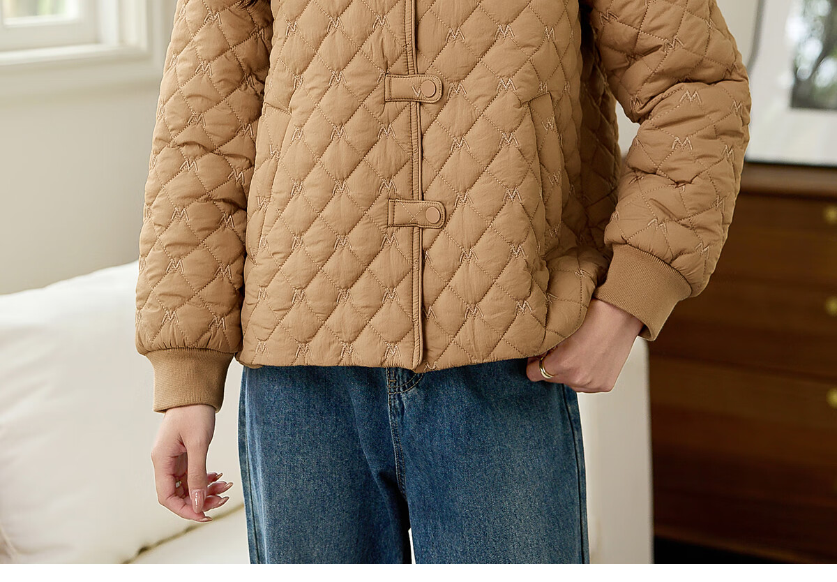 PinCai Women's Cotton Jacket Fashion Woven Design Lapel Thickened Lightweight Winter Coat P144M1003 21