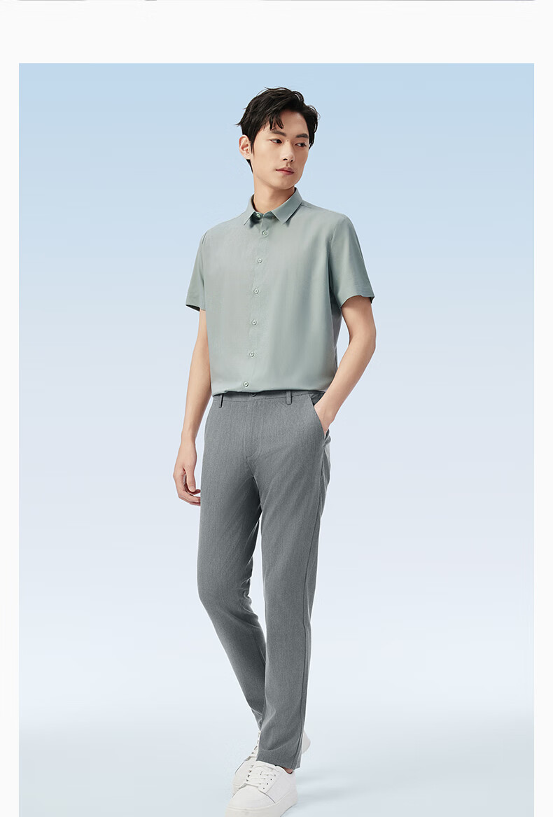 Hodo Men's Short-Sleeve Shirt, Elastic Solid Color, Easy-Care Smooth Slim-Fit Short-Sleeve Shirt, B1 Blue, 170/88A 5