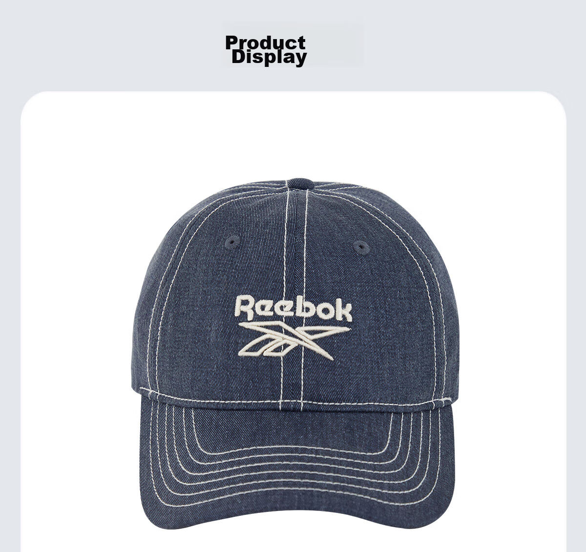 Reebok Retro Modern Denim Hat, Unisex Style, Structured Cut, Face-Slimming, Sun Protection, Adjustable Breathability, Blue 17