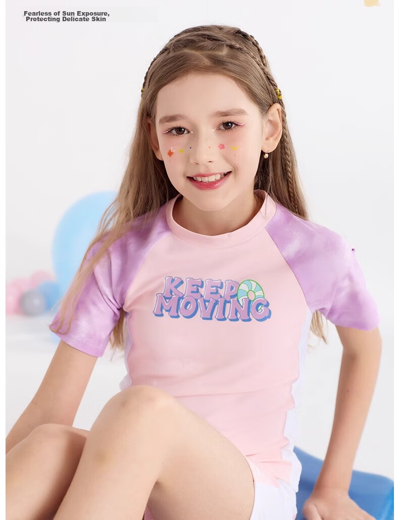 ANTA Children's Swimsuit for Hot Springs, 2026 New Style, Big Kids Sun Protection Girls Two-Piece Professional Training Swimwear, Pink And Purple, Size 110 4