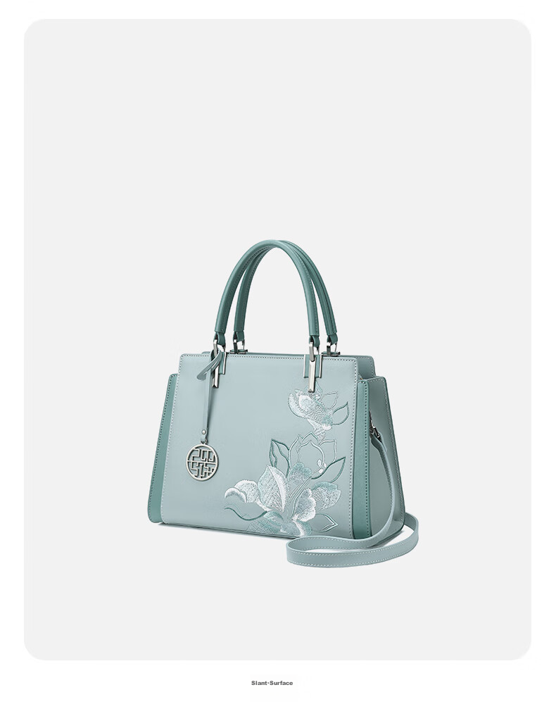 PmSix Women's Handbag, New Style, Practical Birthday Gift for Mom, Cowhide Chinese-Style Embroidery, Large Capacity, Middle-Aged Ladies' Tote Bag 10