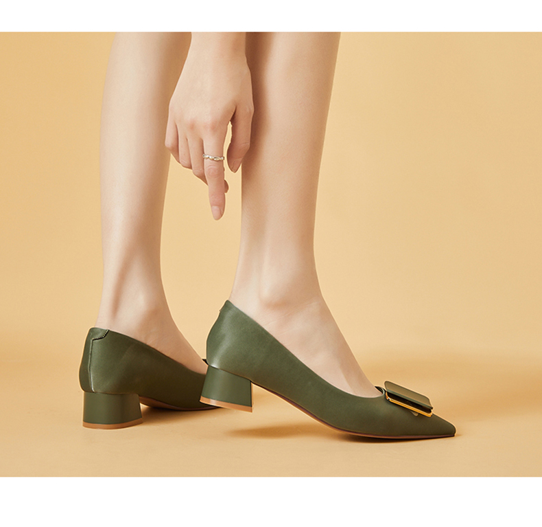 DAPHNE Women's Single Shoes, Comfortable Versatile Pointed Toe Chunky Heel Work Professional Commuter Shoes 4622101131 Green 38 10