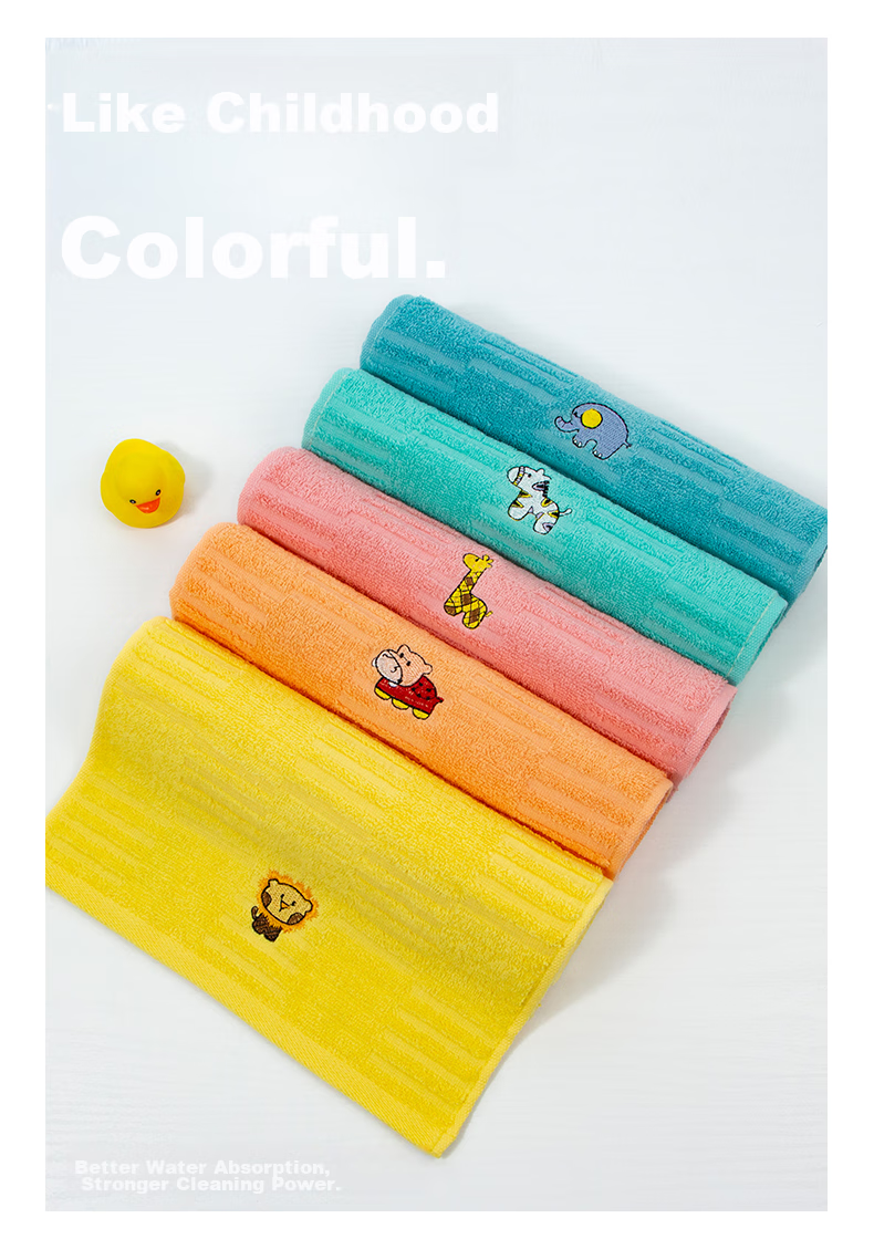 Grace Pure Cotton Towels, 5-Pack, Xinjiang Cotton Grade A, Children's Face Towels, Soft Cartoon Baby Wipes for Home And Sports Use 1