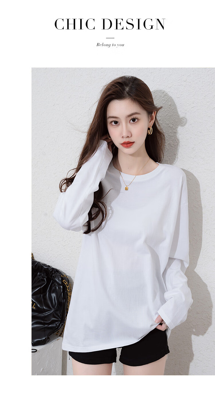 NOME Long-Sleeve T-Shirt for Women, 2024 New Spring And Autumn Style, Pure Cotton Mid-Length Loose Comfortable Base Layer Solid Color Top, Black, XL 7
