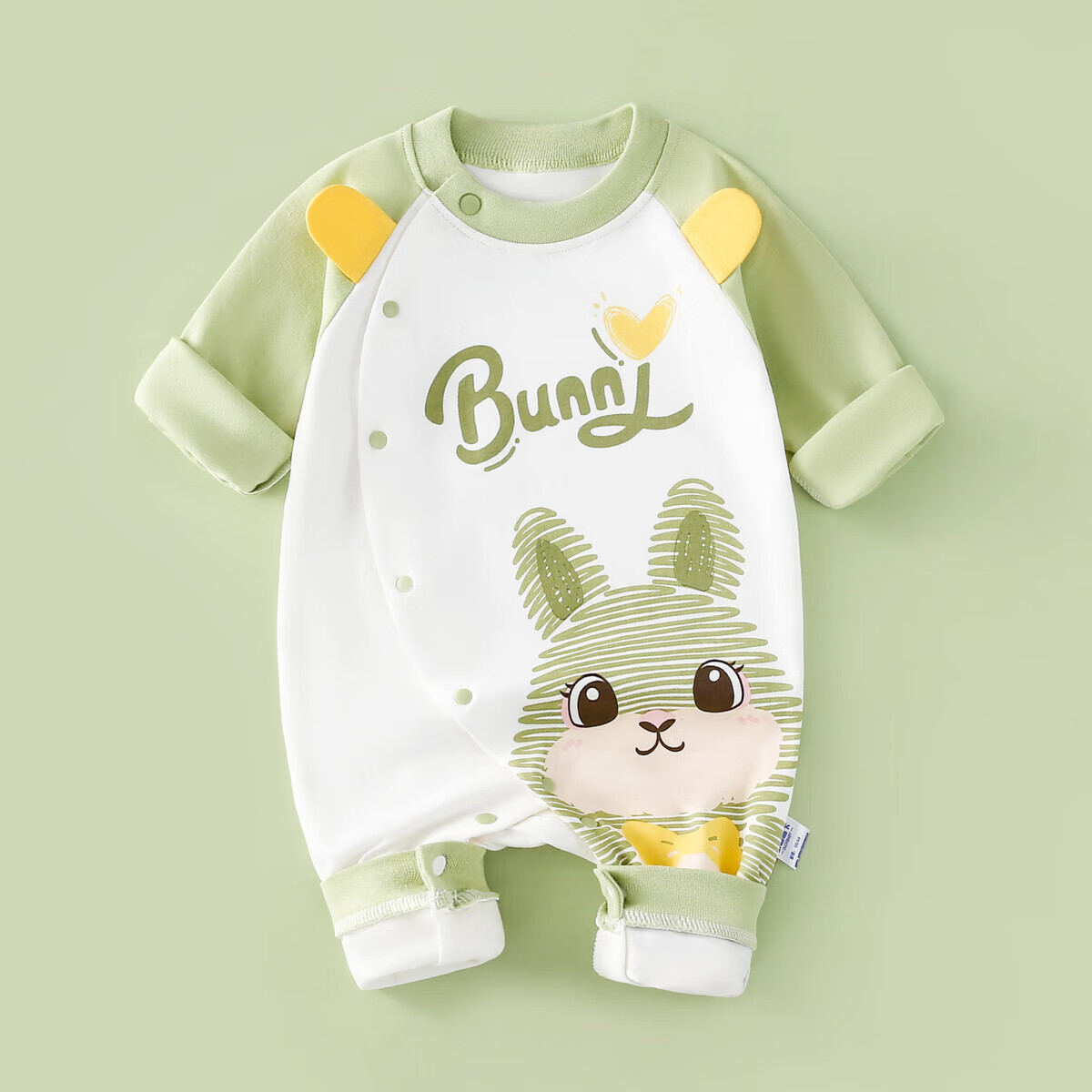 DUOXILUK Baby Spring Romper, Newborn Clothes for Boys And Girls, All-Season Long-Sleeve Bodysuit, Light Green Striped Rabbit Pattern, 80cm