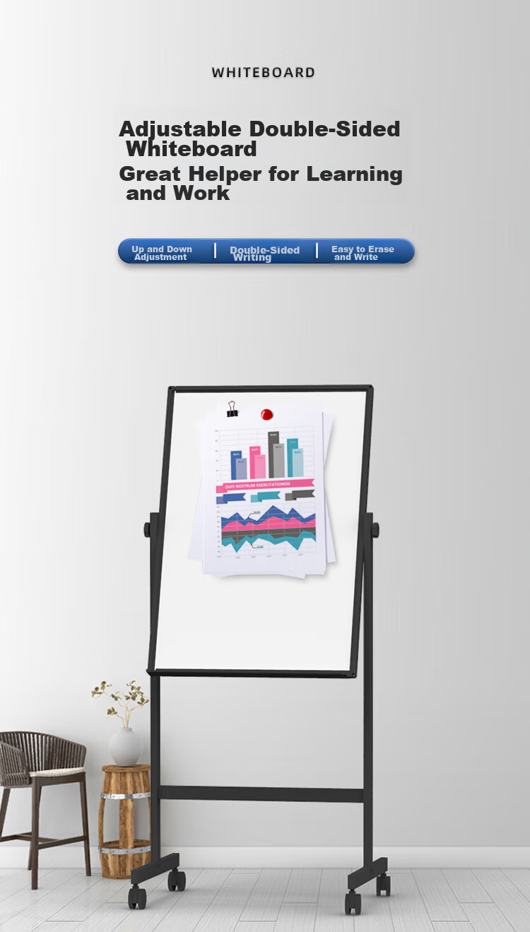 Bibiniu 60*90cm Whiteboard Stand, Office And Teaching Blackboard for Home Use, Children's Writing Board, Double-Sided Adjustable Height And Flip Function BBNV6090 2
